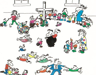 Zeichnung mit spielenden Kindern
