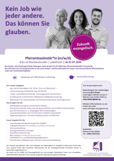 Stellenzeige für Mitarbeitenden im Pfarramt, 8 Stunden pro Woche