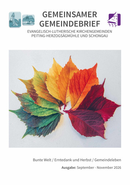Titelblatt des Gemeindebriefs, darauf ein Bild mit einem Halbkreis aus bunt gefärbten Herbstblättern